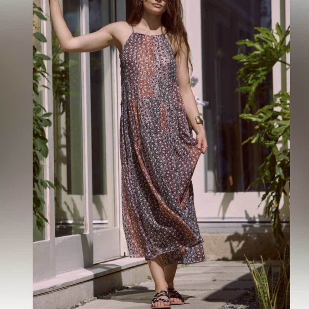 BY ANTHROPOLOGIE SHIRRED A-LINE TIERED BEACH DRESS NEW